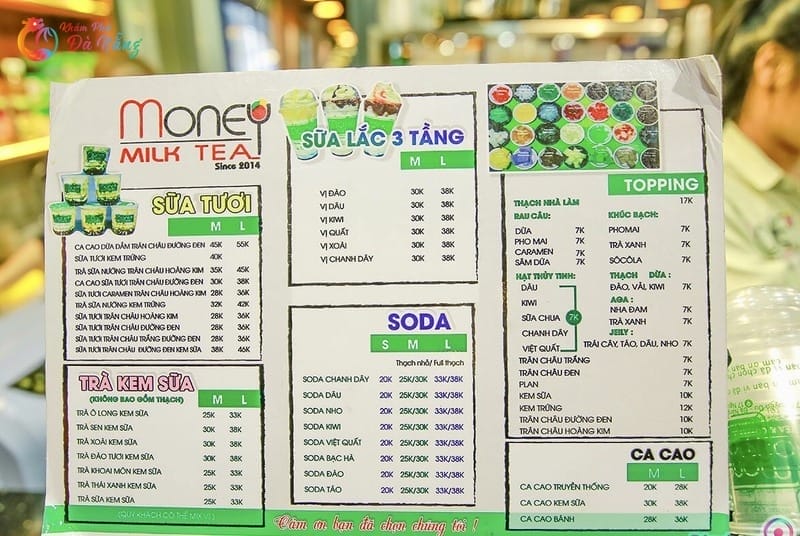 Menu trà sữa Money