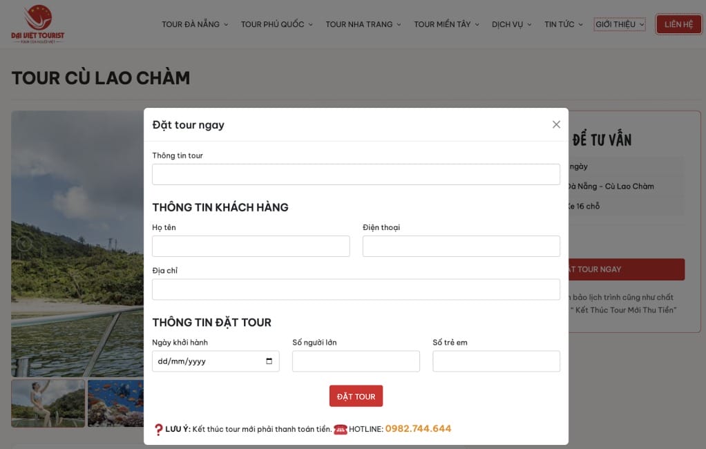 Du khách truy cập website đăng ký tour Cù Lao Chàm dễ dàng không cần đặt cọc