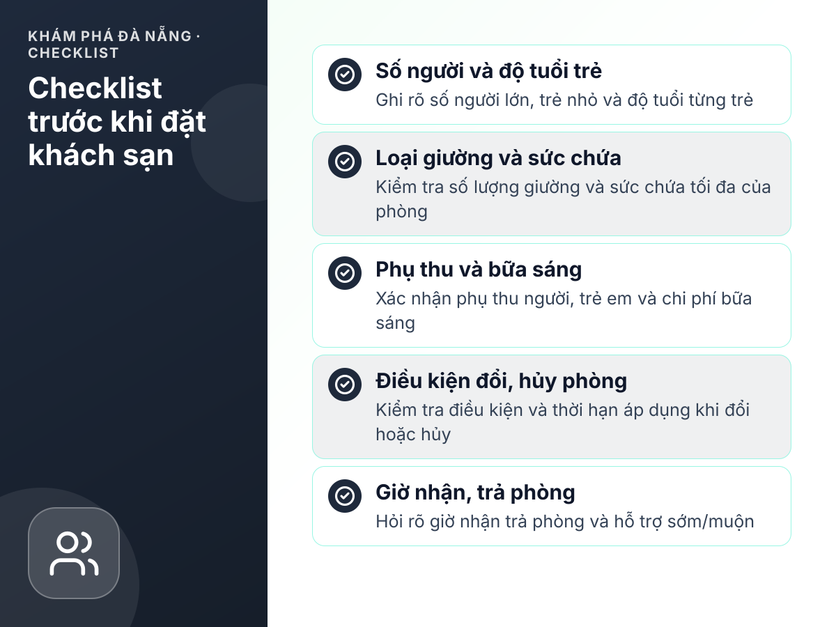 Minh họa checklist các điều cần kiểm tra trước khi đặt khách sạn cho gia đình